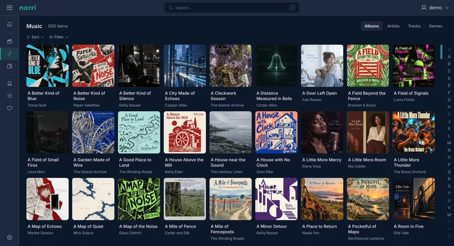 Web app: Music albums — sidebar collapsed