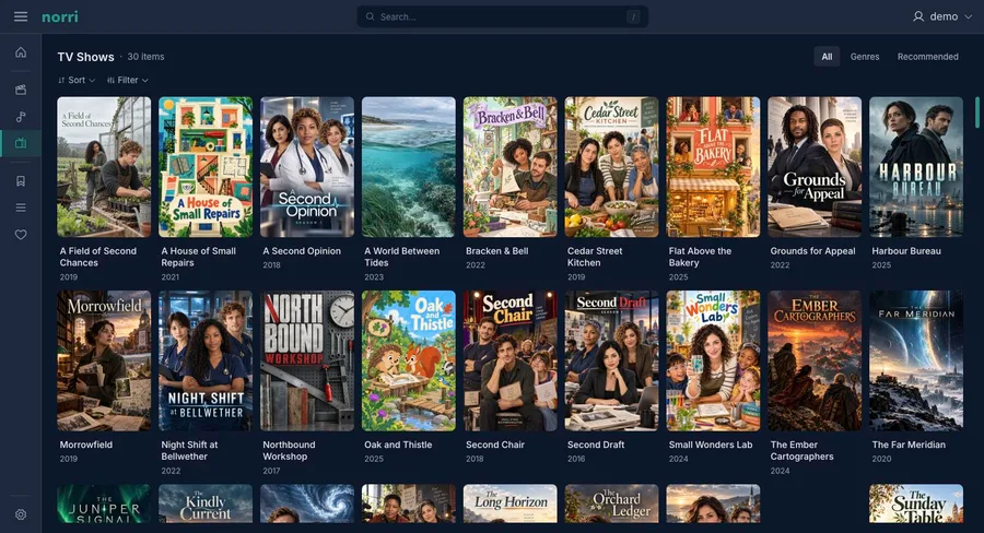 Web app: TV show library — sidebar collapsed