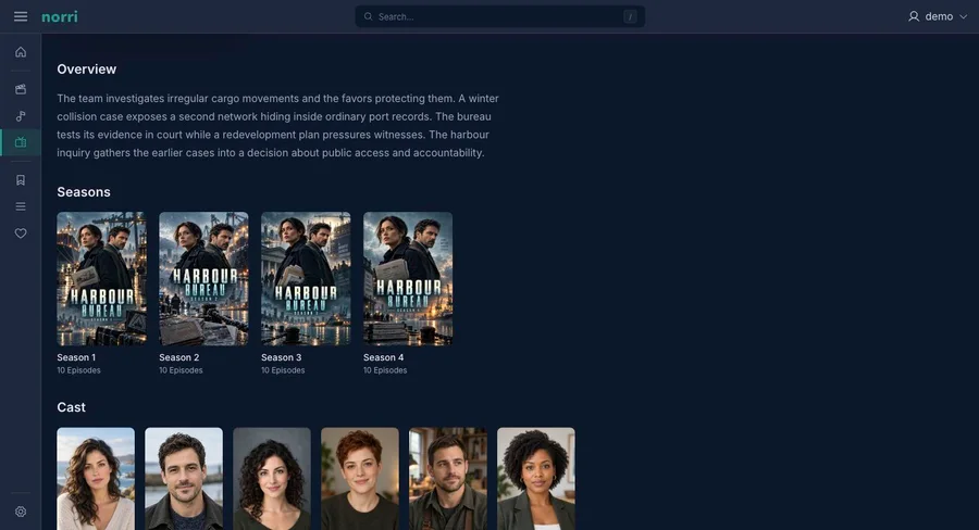Web app: TV show seasons — sidebar collapsed