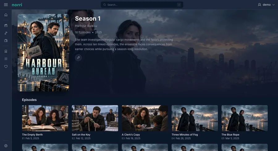 Web app: Season episodes — sidebar collapsed