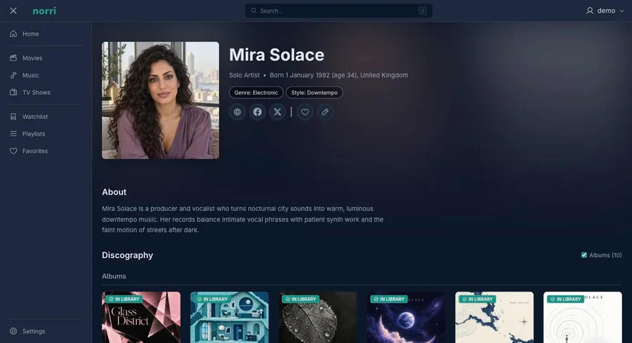 Web app: Artist details