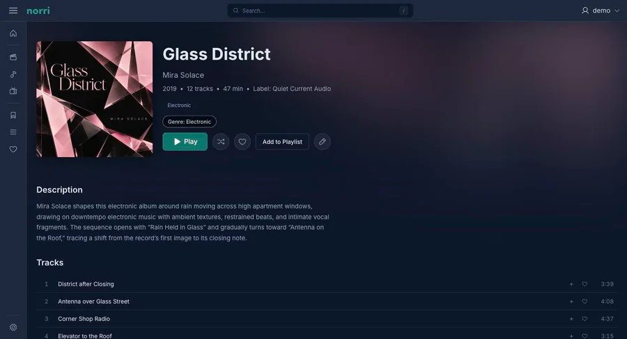 Web app: Album details — sidebar collapsed