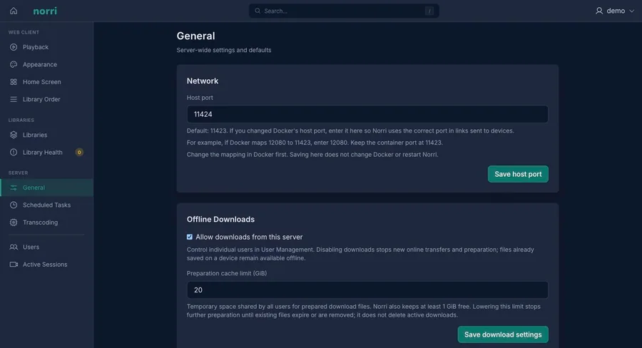 Web app: Settings