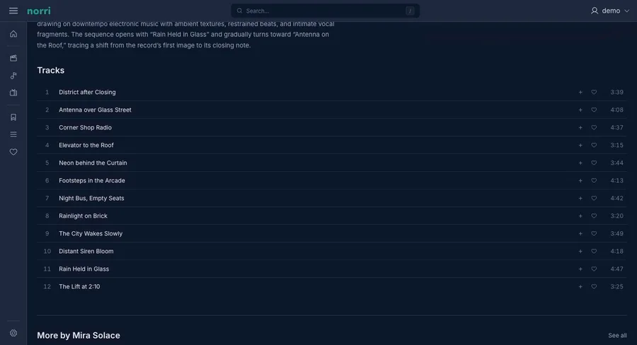 Web app: Album tracks — sidebar collapsed