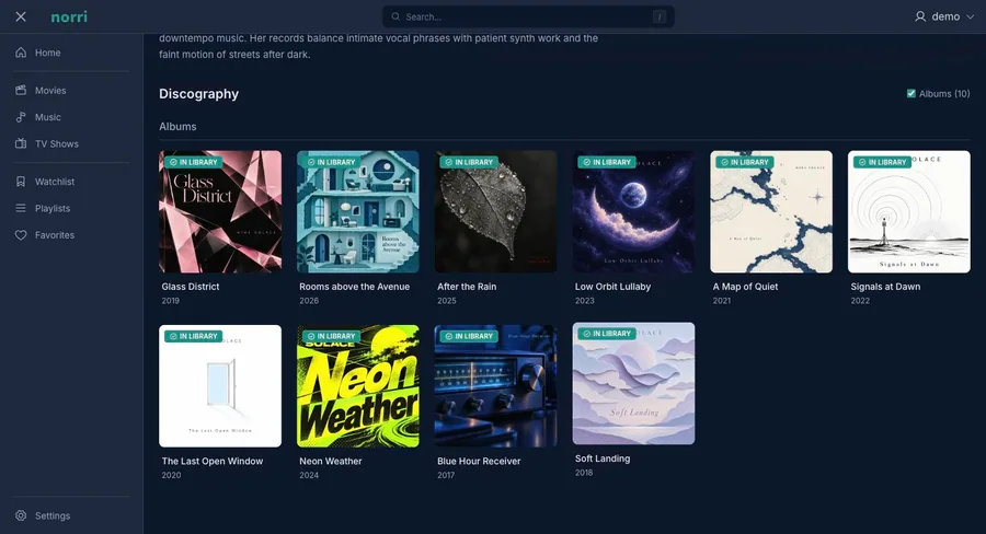 Web app: Artist discography