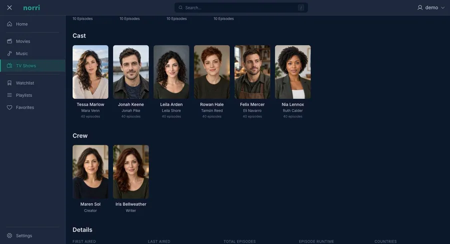 Web app: TV cast and crew