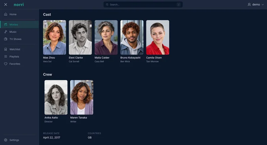 Web app: Movie cast and crew