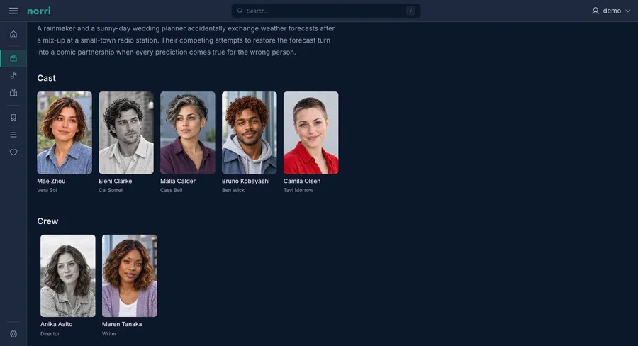 Web app: Movie cast and crew — sidebar collapsed